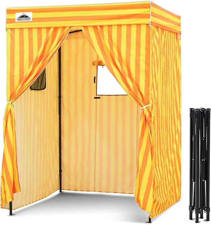EAGLE PEAK 5x5 Pop Up Changing Tent, Flat Top Changing Room, Yellow/Orange | Portable, Privacy Tent, Pool Cabana, Dressing Room, Shower & Toilet Use, Opaque Fabric, Instant Setup, Photoshoots, Camping