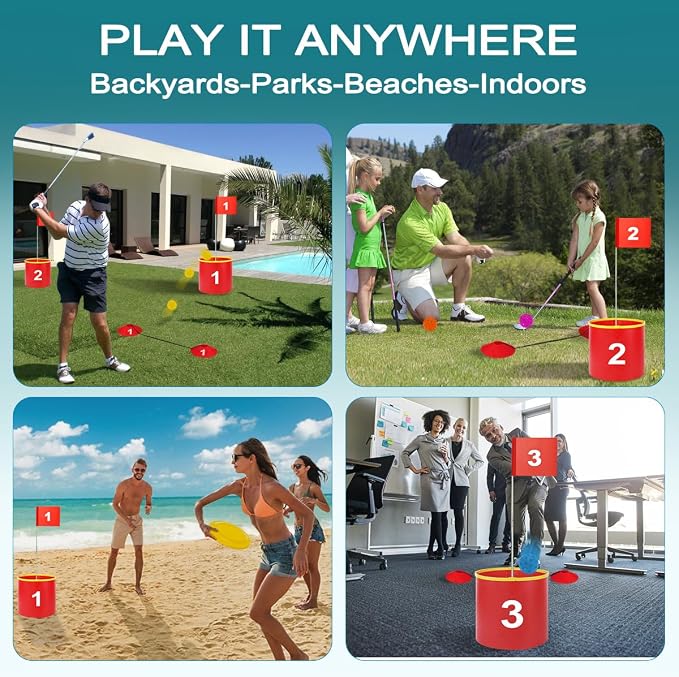 FINCOME Golf Yard Bucket Games 6 Holes Golf Practice Game with Flag, Golf Chipping Game for Kids and Adults Outdoor Indoor Park, Beach, Backyard, Lawn