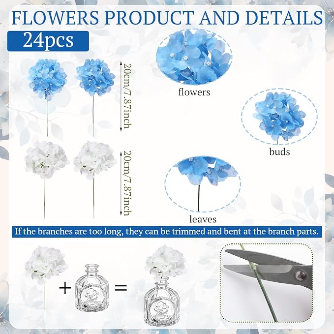 36 Pcs Artificial Flowers Table Centerpiece with Vases Colorful Wildflower Centerpieces Silk Flower Arrangement for Wedding Baby Shower Table Centerpieces Party(Hydrangea,Clear)