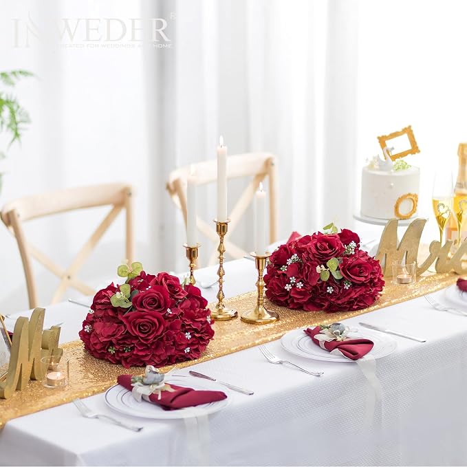 Red Roses Flowers Balls for Centerpieces: 10 PCS 11.8" Diam Flower Centerpieces for Tables in Wedding Reception Decorations Arrangement for Party Celebration Planners