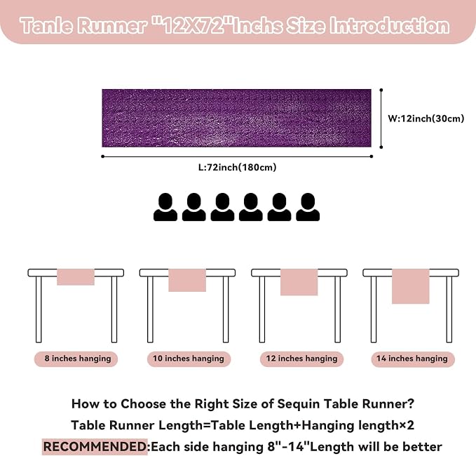Sugargirl 10 Packs 12 x 72 inches Sequin Table Runner, Glitter Purple Table Runner for Birthday Party Supplies Wedding Holiday Celebration Event Decorations