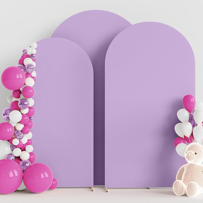 Wokceer Wedding Arch Backdrop Cover (7.2FT, 6.6FT, 6FT) Set of 3 Spandex Fitted Wedding Arch Stand Covers for Round Top Chiara Backdrop Stands Cover for Birthday Party Ceremony Decor Lavender