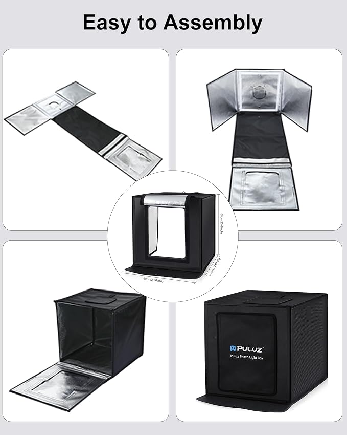 PULUZ Light Box Photography, 24x24 inch Large Photo Light Box with 136 LED Beads, CRI >95, Professional Portable Photo Booth Shooting Tent Kit with 6 Color Backdrops for Product Photography