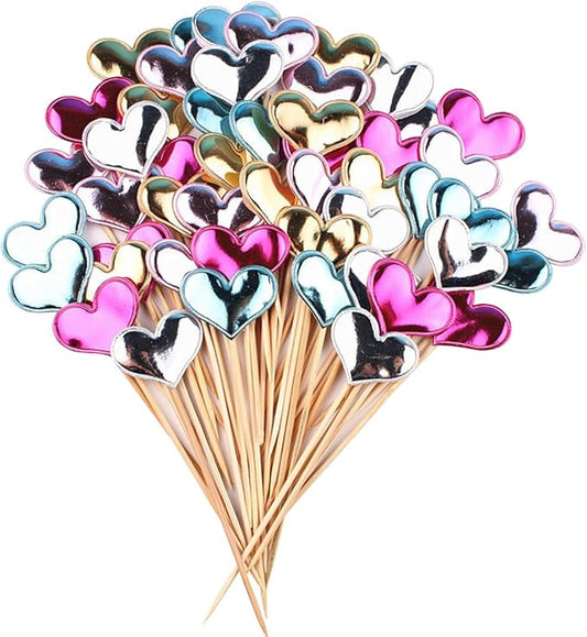 ECYC 50 Pcs Heart Glitter Cake Topper, Twinkle Cupcake Picks for Wedding Birthday Baby Shower Party,Mixed Color