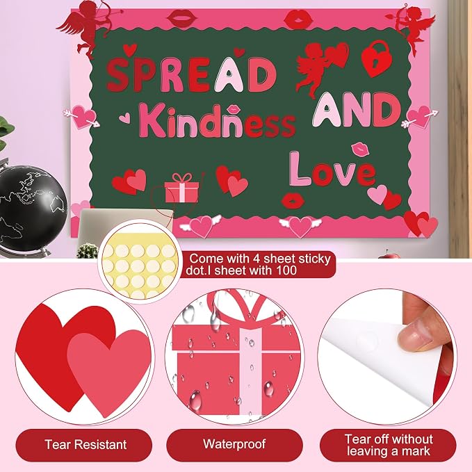 Kosiz Heart Bulletin Board Decoration Set 118 ft Scalloped Bulletin Board Borders Classroom Poster Border Trim with 257 Pcs Letter Number Symbol Cutout for Back to School Decor