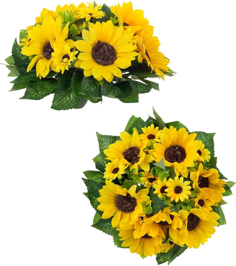 BLOSMON Sunflower Artificial Flowers Ball - 2 Pcs Fake Sunflower Flowers CenterPieces Decoration for Wedding Table Silk Kissing Floral Arrangements for Home Party Event DIY Decor | Wedding Table Decoration Artificial Floral Arrangements - Faux Silk Kis...