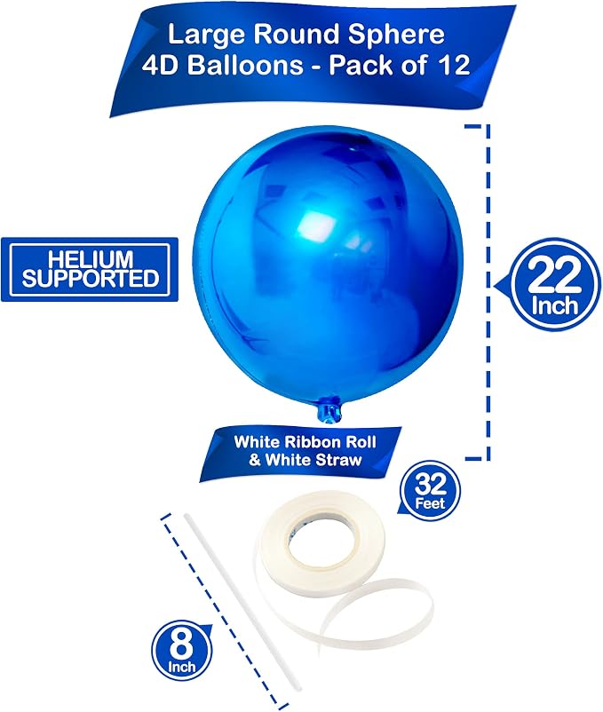 KatchOn, Royal Blue Balloons - 22 Inch, Pack of 12 | Large Metallic Blue Balloons for Fathers Day Decorations, Retirement Party Decorations | 4th of July Decorations, Birthday Decor