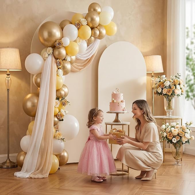 Arttown Arch Backdrop Stand and Cover Set 7.2FT and 6FT Wedding Arch Backdrop Stands and Matching Beige Cover Set Suitable for Wedding Celebration Birthday Party Graduation Ceremony Event Decoration
