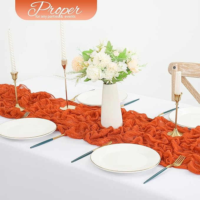 10 Pack Orange Cheesecloth Table Runner 10FT Boho Romantic Gauze Table Runner 20 x 120 Inch Rustic Sheer Runner for Wedding Party Bridal Shower Thanksgiving Christmas Decoration
