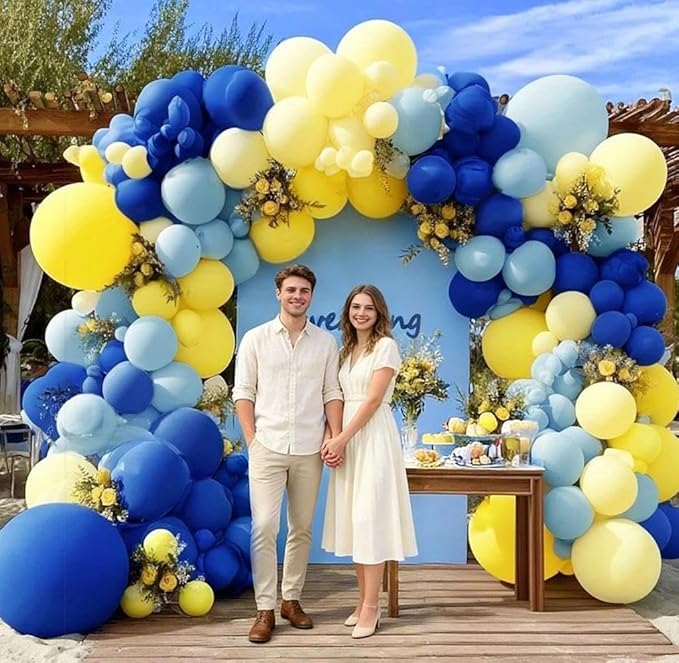 Royal Blue Yellow Balloon Arch, Double Stuffed Pastel Yellow Blue Balloon Garland Kit for Birthday Bridal Wedding Summer Graduation Baby Shower Main Squeeze Lemon Pooh Banana Party Decor