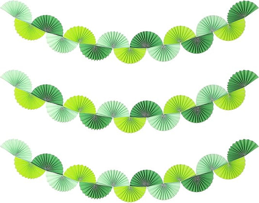 3 Pack Wedding Paper Fans Garland 15.6ft Colorful Background Ceiling Hanging Decorations Paper Garland Decorations Set for Birthday Party Supplies 3D Bachelorette Party Decorations (Green)