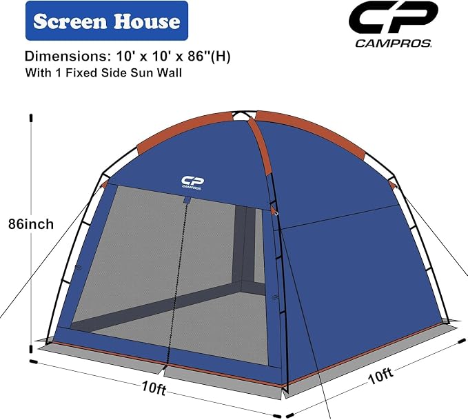 CAMPROS CP Screen House Room with 1 Side Wind/Sun Panel Canopy Tent Camping Tent Screen Shelter Gazebos for Patios Outdoor Camping Activities, 10'X10'X86in(H) - Blue