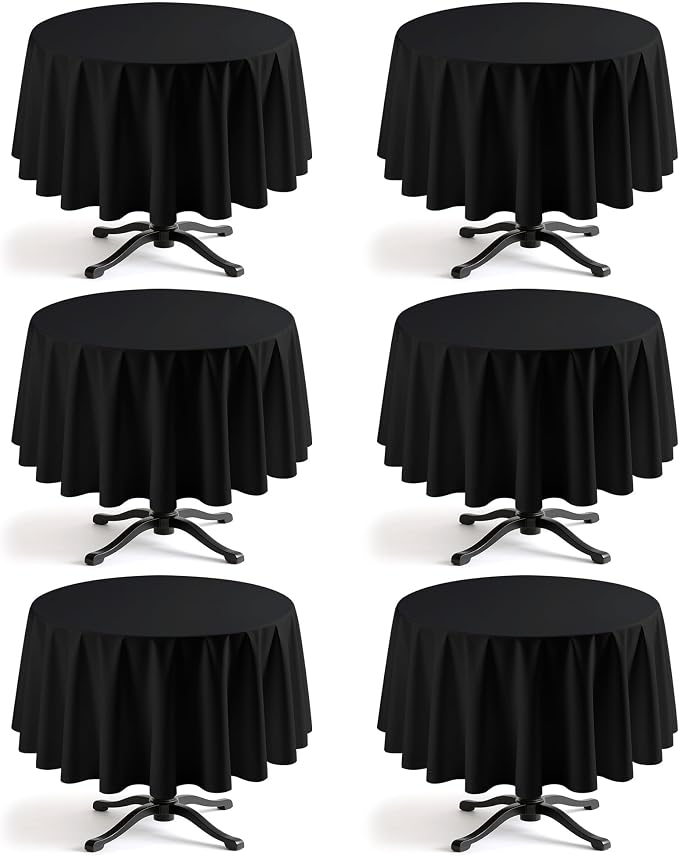 Niuara Black Round Table Cloth - 6 Pack, 90" Washable Polyester Tablecloth for Round Tables, Wrinkle-Resistant Table Cover for Weddings & Parties