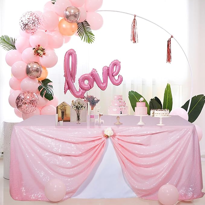 Poise3EHome Pink Sequin Tablecloth 90×156 Inch Rectangle Sparkly Fabric Table Cloth for Birthday Wedding Valentine Party Holiday Baby Shower Christmas Decoration