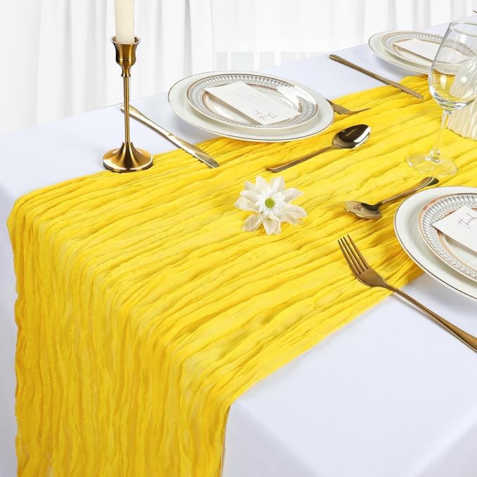 6 Pack Lemon Yellow Cheesecloth Table Runner 10Ft Spring Gauze Cheese Cloth Table Runner 35x120 Inch Boho Sheer Rustic Fabric for Party Decor Baby Shower Wedding Decorations