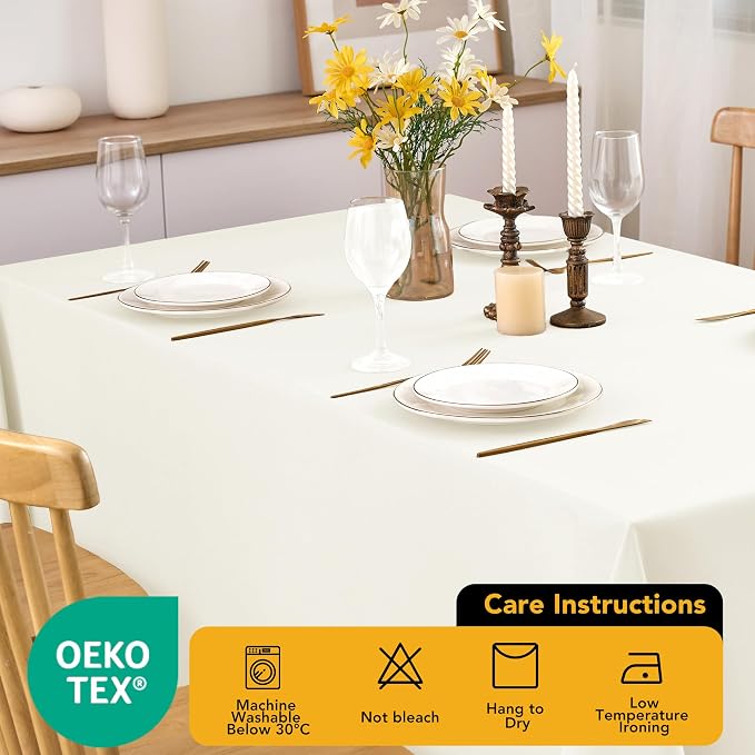 10-Pack Ivory Tablecloths for Rectangle Tables, 60 x 120 Inches, Stain-Resistant Polyester Fabric for 6 Foot Tables - Washable Table Covers for Weddings, Banquets, Birthday Parties, Events