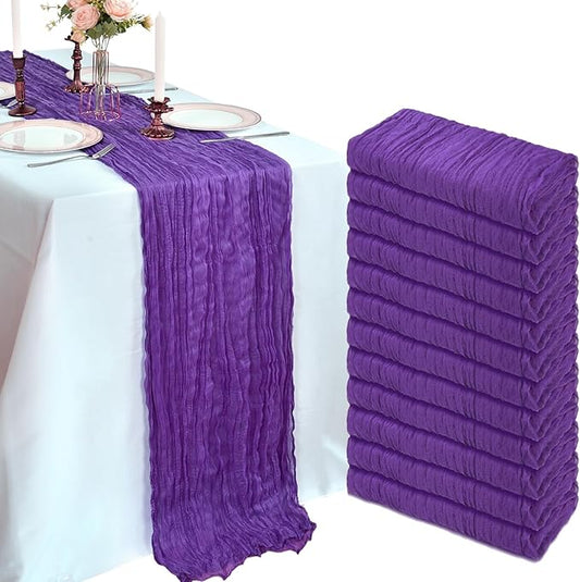 12 Pack 10FT Purple Cheesecloth Table Runner 120 Inch Long Gauze Rustic Boho Spring Cheese Cloth Table Runner Sheer Fabric Decorations for Holiday Party Wedding Banquet Bridal Baby Shower Décor