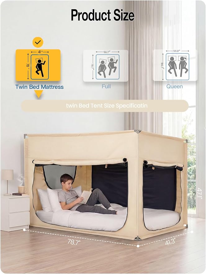 ANC POP Portable Bed Tent, Blackout Privacy Canopy with 3 Doors & Breathable Mesh, Large Space for Adults, Indoor Sleeping Shelter for Dorms/Shared Rooms