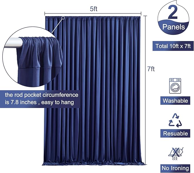 Navy Blue Backdrop Curtain for Parties Wrinkle Free Photo Curtains Backdrop Drapes Fabric Decoration for Wedding Birthday Party Baby Shower 5ft x 7ft,2 Panels