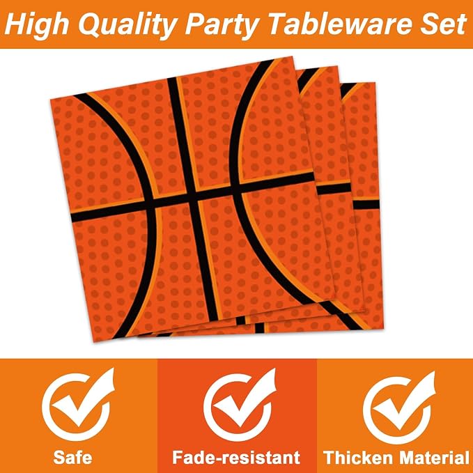 ZOIIWA 200 PCS Basketball Birthday Tableware Disposable Basketball Plates Napkins Party Supplies Sports Theme Dinnerware Set Basketballs Team Baby Shower Party Decoration Serve 50 guest