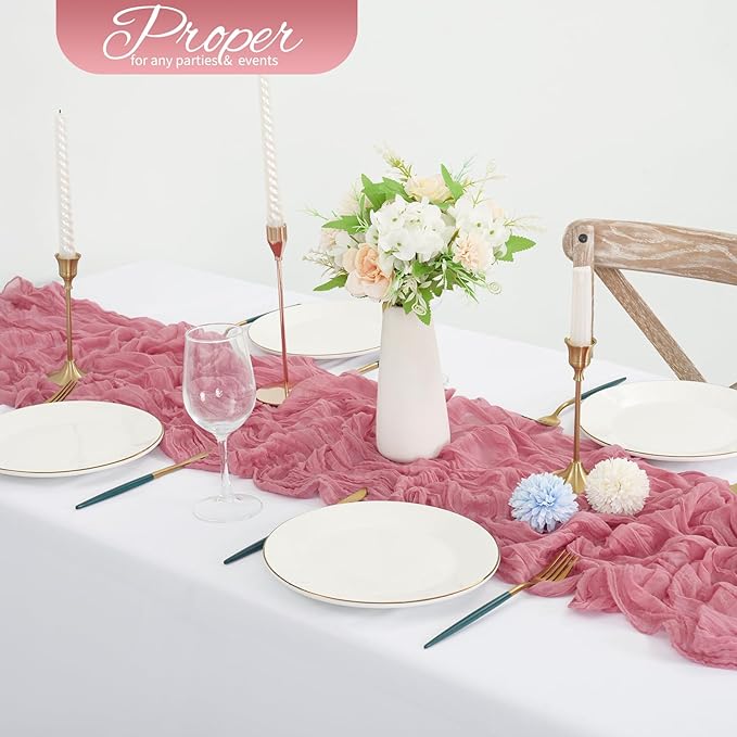 10 Pack Dusty Rose Cheesecloth Table Runner 10FT Boho Romantic Gauze Table Runner 20 x 120 Inch Rustic Sheer Runner for Wedding Party Bridal Shower Thanksgiving Christmas Decoration