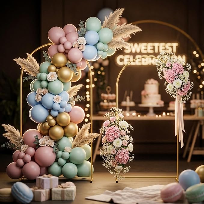 Gold Metal Wedding Arch Backdrop Stands Set of 2 (7.2FT & 6FT), Metal Square Balloon Arch Frame for Birthday Party, Ceremony, Baby Shower