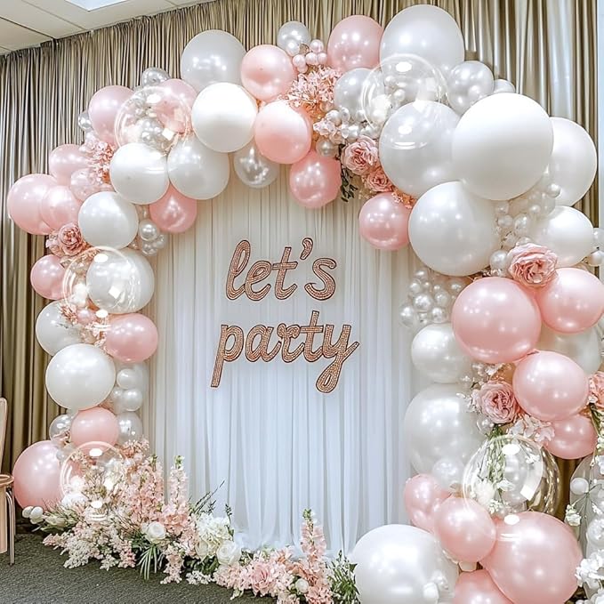 Pearl White Balloon Arch Double Stuffed Pastel White Cream Balloon Garland Different Sizes 12/10/5in With Clear Bobo Balloons For Birthday Wedding Bridal Baby Shower Baptism Engagement Party Decor