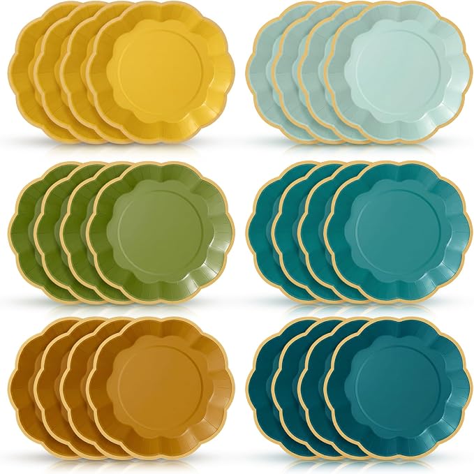72 Pcs Summer Lemon Paper Plates 9 Inch Blue and Yellow Gradient Scalloped Paper Disposable Dinner Dessert Plates for Summer Birthday Wedding Bridal Party Supplies, 6 Colors