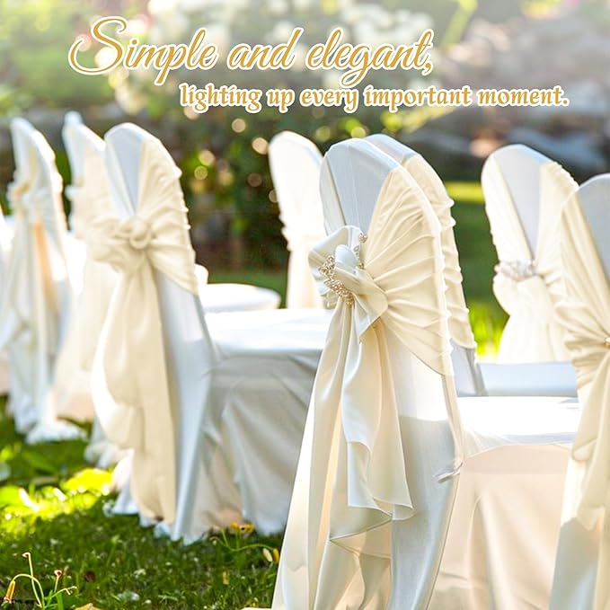 120 PCS Ivory Satin Chair Sashes, Ties Bows Designed Sashes for Washable Reusable Chair Covers Supplies for Wedding Reception Events Banquets Party Hotel Event Aisle Decorations (7 x 108 inch)