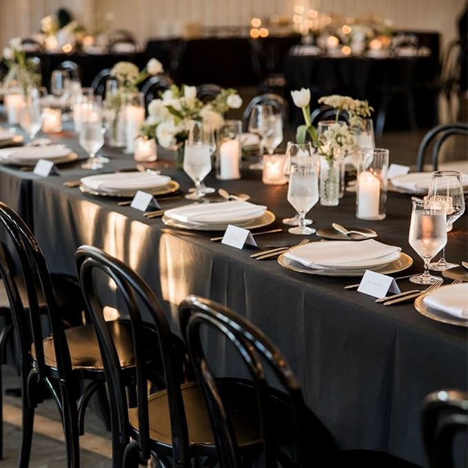 10Pack Black Table Cloths for 8 Foot Rectangle Tables 60 x 126 Inch, 8FT Black Tablecloth Rectangle Bulk Linen Polyester Fabric Washable Cloth Cover for Wedding Reception Banquet Birthday Party