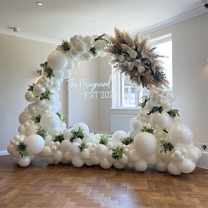 Double Stuffed White Balloons Different Size 115Pcs 5/10/12/18 Inch White Pearl Balloons Arch Garland Kit for Wedding Bridal Shower Birde to be Engagement Baby Shower Birthday Party