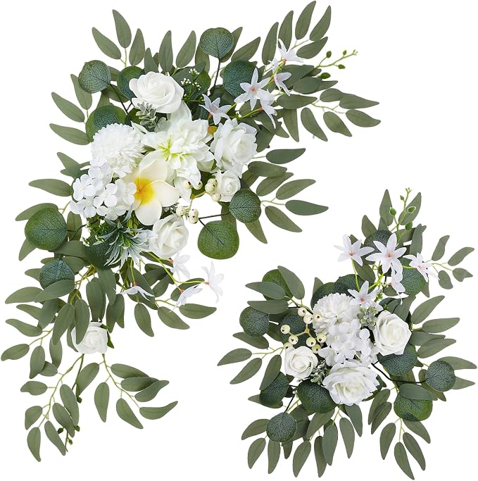 Wedding Arch Decorations 2 Pack - Reusable Artificial Hanging Flowers Floral Swag Greenery Garland for Wedding Welcome Sign Backdrop Bridal Ceremony Reception, Baby Shower