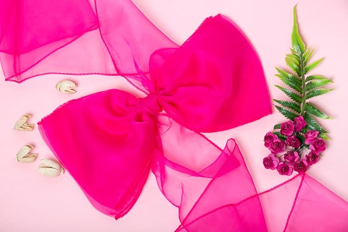 MDS® Pack of 200 Organza Chair Sashes for Wedding Decoration, Reusable Sheer Chair Bows for Banquet Chair Cover, Reception, Bridal Shower, Baby Shower, Birthday Party & Special Events - Magenta