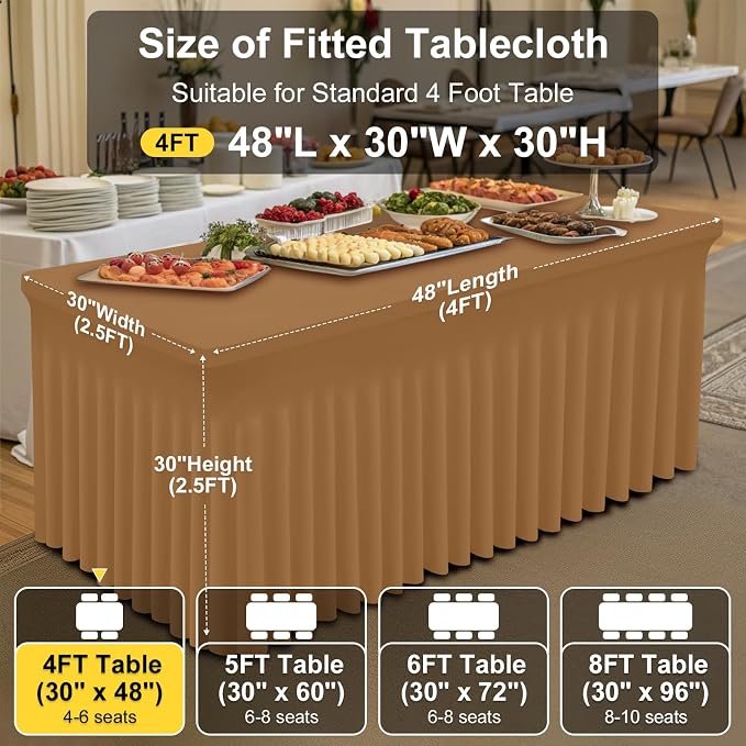 Smiry Spandex Tablecloth, Elastic Fitted Stretch Tablecloth for 4FT Rectangle Tables, Waterproof Washable Table Cover Skirt for Outdoor, Wedding, Banquet & Parties (Brown, 48Lx30Wx30H Inch)