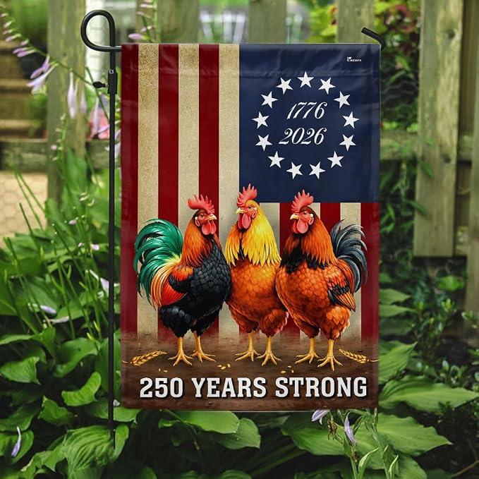 American Flag-250 Years Strong 1776 2026 Chicken Flag, Patriotic Rooster Farm Decor, 3x5 ft. Flag-USA Premium Polyester