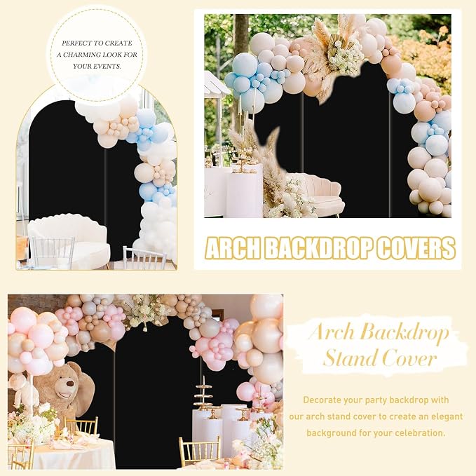 FUHSY Black Arch Cover Set of 2 Fitted Arch Covers Spandex Backdrop Covers Round Top Chiara Backdrop Stand Covers Double Sided Wedding Arch Stand Covers for Halloween Birthday Party Decor 6FT, 7.2FT