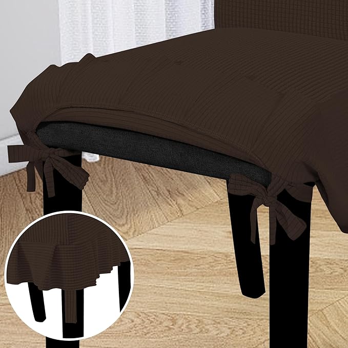 Easy-Going Dining Chair Covers Stretch Parsons Chair Slipcover with Skirt Chair Covers for Dining Room Restaurant Banquet (4 PCS, Chocolate)