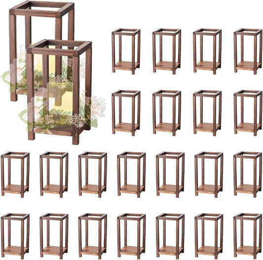 VEVOR 24 Pcs Wooden Wedding Lantern, Cedar Wood and Plastic Wooden Lantern Candle Holder, Rustic Decorative Home Centerpiece Ideal for Wedding Table Party Farmhouse Indoor Decor, Brown
