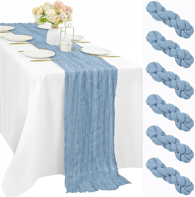6 Pcs 10FT Dusty Blue Cheesecloth Table Runner 35 x 120 Inches Long Runner for Tables Gauze Fabric Boho Table Runner Decoration Rustic Sheer Runner for Wedding Baby Shower Birthday Party (Dusty Blue)