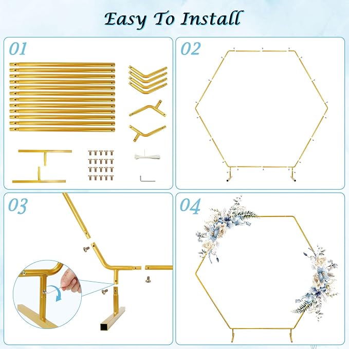 Hexagon Wedding Arch Backdrop Stand,Hexagonal Metal Frame Balloon Arch Stand Kit for Ceremony Birthday Party Decoration Metal Arch Frame…