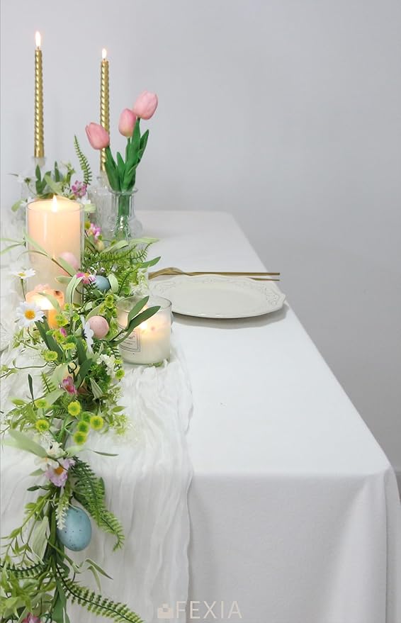 FEXIA 3 Pack White Cheesecloth Table Runner 35x120 Inches for Baby Shower Decoration Spring Easter Ivory Table Runner for Wedding Party First Communion Centerpiece Engagement Bridal Shower Decoration