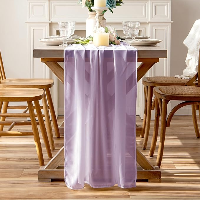 Lavender Purple Sheer Chiffon Table Runner 35x120 Inches for Wedding Bridal Shower Graduation Party Table Decor