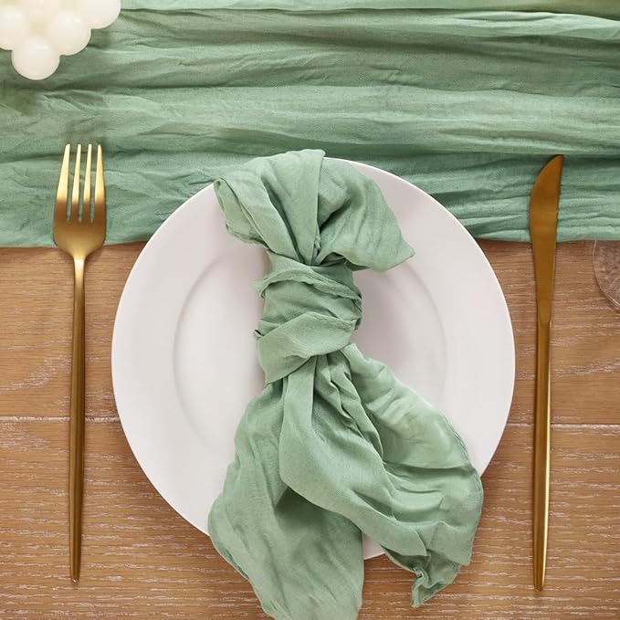 25pcs Sage Green Cheesecloth Napkins Spring Washable Boho Rustic Gauze Table Cloth Napkins Bulk 21x21 Inches for Wedding Party Bridal Baby Shower Birthday Table Decor