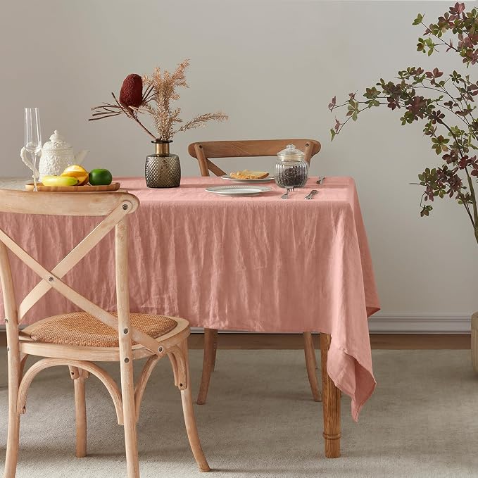TOSMO 100% French Linen Rectangle Tablecloth, 144LX60W Prewashed Natural Linen Table Cloth for Farmhouse Dining, Buffet Parties, Picnic, Events, Weddings & Restaurants