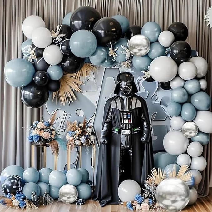 Blue Black Balloon Garland Double Stuffed Dusty Blue White Balloons Black Silver Balloon Arch for Birthday Wedding Graduation Baby Shower Anniversary Party Decorations