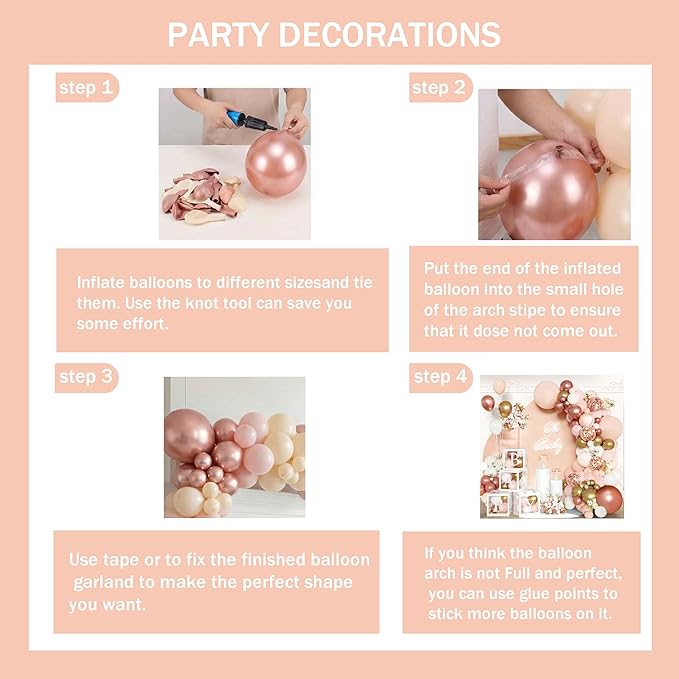 144Pcs Rose Gold Baby Shower Decorations for Girl - Pink Balloon Garland Arch Kit with 4 Baby Boxes - Metallic Gold Confetti Balloons for Princess Birthday, Bridal Shower Background