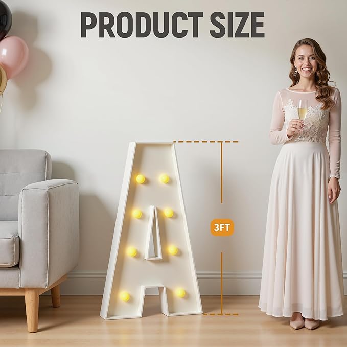 Marquee Letters 3 Feet Tall, 3FT Large Light up Letters I, Big Sign I with Warm White Light for Birthday Wedding Proposal Engagement Graduation Party Backdrop Decorations