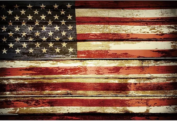 Laeacco 7x5ft Vintage American Flag Backdrop Rustic Wooden Board Happy Independence Day Photography Background for Patriotic Memorial National Day Decoration Veterans Party Banner Photo Booth Props