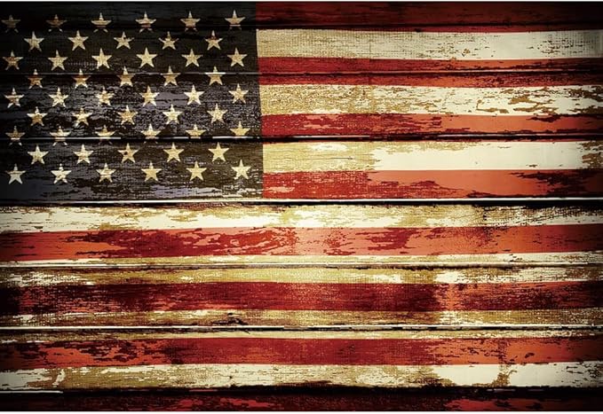 Laeacco 9x6ft Vintage American Flag Backdrop Rustic Wooden Board Happy Independence Day Photography Background for Patriotic Memorial National Day Decoration Veterans Party Banner Photo Booth Props