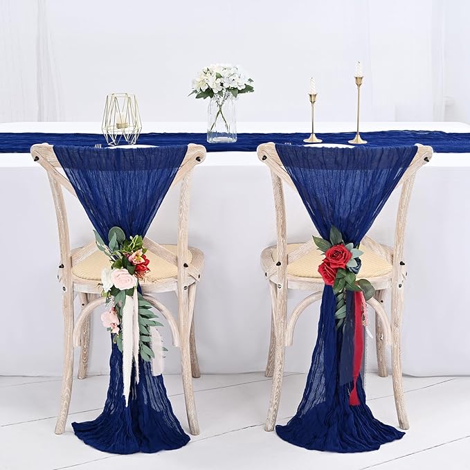 24 Pack Royal Blue Cheesecloth Table Runner,10FT Gauze Boho Long Cheesecloth Table Runners 20x120inch Rustic Cheese Cloth Table Runner for Wedding Party Bridal Shower,Table Decorations